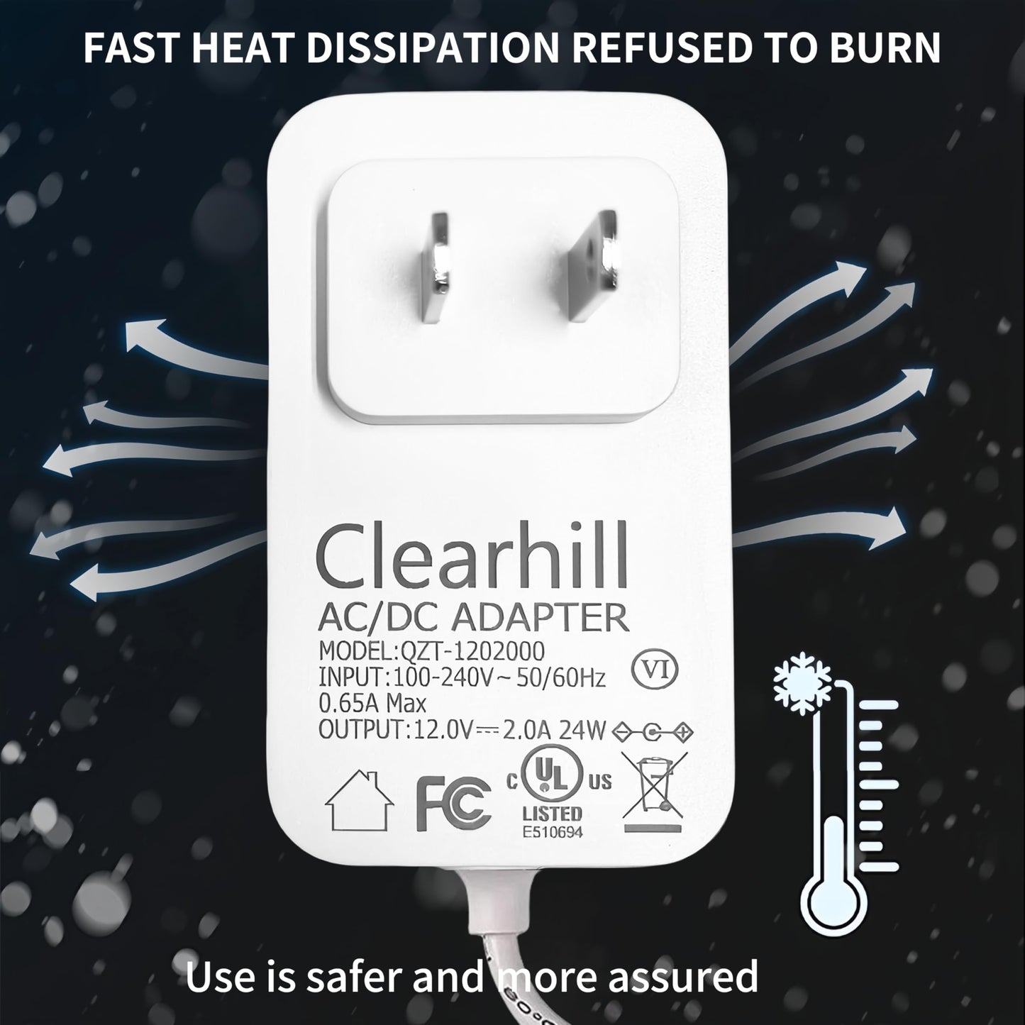 Clearhill 12V 2A 24W Power Supply Adapter,Wall-Mounted Transformer Charger Plug,Featuring DC 5.5x2.1mm Male Connectors,1.2m Cable,for LED Strip…