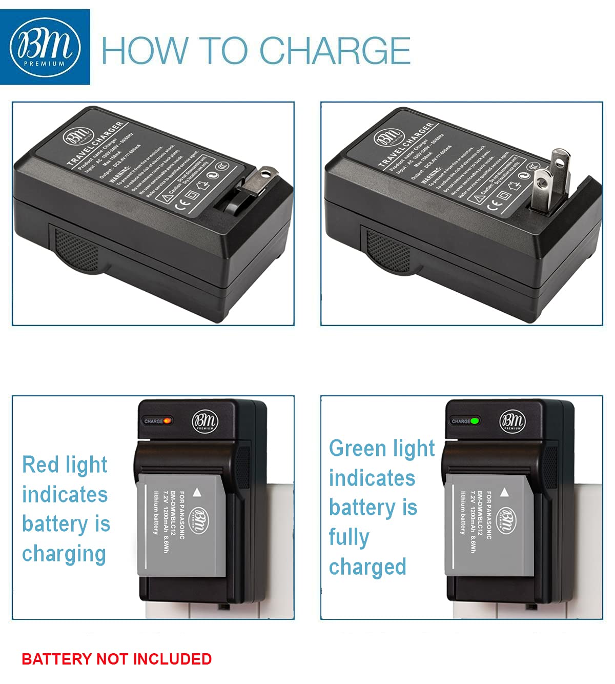 BM BTC12 Replacement Battery Charger for Panasonic Lumix DMW-BLC12, DC-FZ1000 II, DC-G95, DC-G97, DMC-GX8, DMC-G5, DMC-G6, DMC-G7, DMC-G85, DMC-GH2