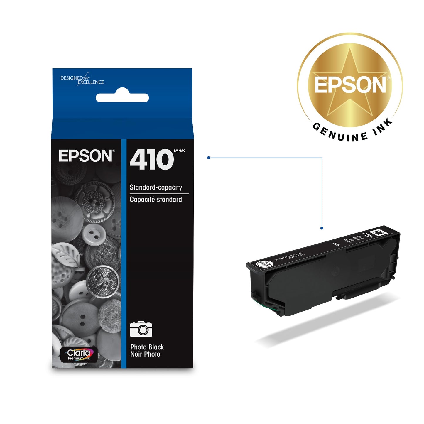EPSON 410 Claria Premium Ink Standard Capacity Photo Black Cartridge (T410120-S) Works with Expression XP-530, 630, 640, 7100, 830