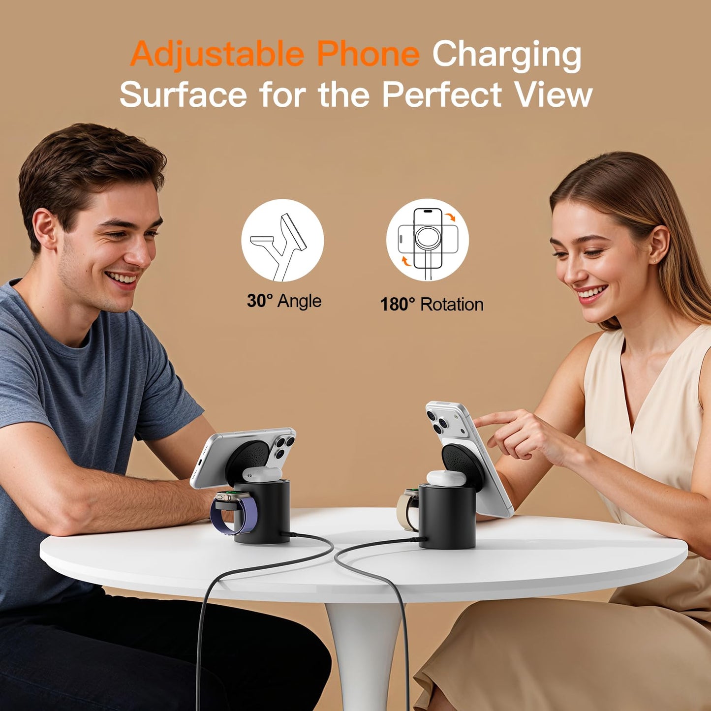 Foldable 3in1 Magnetic Wireless Charger,15W • Silent • Travel Ready, for iPhone17-12, Fast Charging Station for Apple Watch AirPods, Portable MagSafe