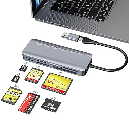 7 in 1 Memory Stick Pro Duo Card Reader, USB-C Multi Cards Reader for SD/TF/CF/MS/XD Cards, SD Card Reader for iPhone, Tablet, Laptop, Windows, Linux