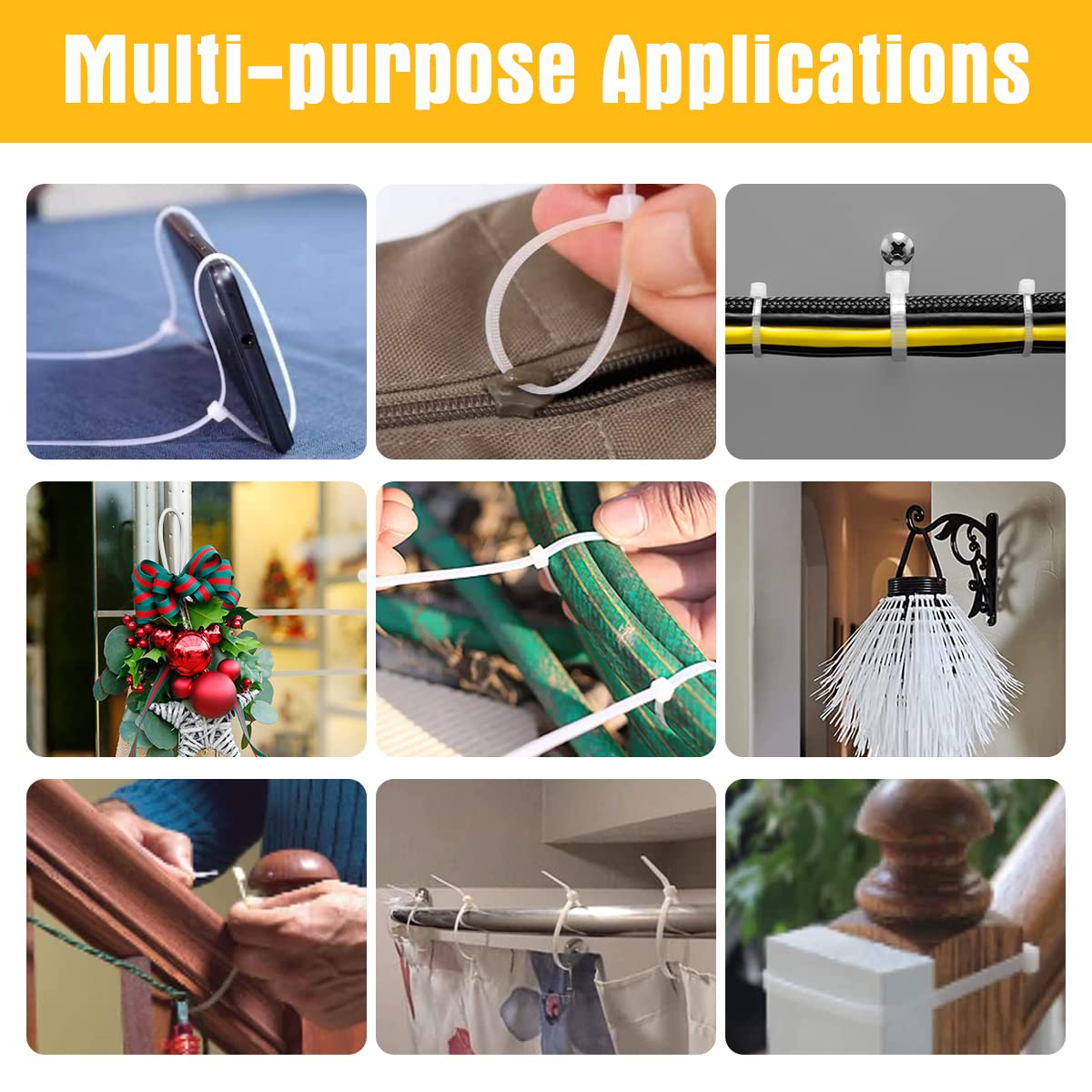 12 Inch White Zip Ties 1000 Pack Bulk, 50 lbs Heavy Duty Nylon Cable Ties, UV Resistant Self Locking Wire Ties for Commercial, Garden, Indoor Outdoor