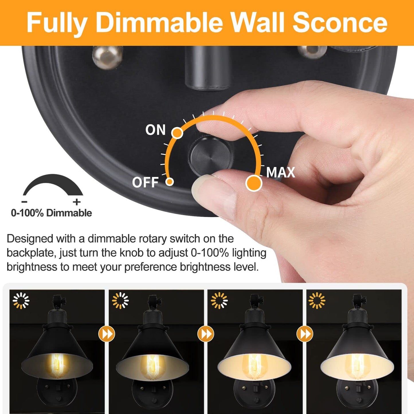 TRLIFE Wall Sconce Plug in, Dimmable Wall Sconces Swing Arm Wall Lights with Plug in Cord, Wall Mounted Light with Dimmer On/Off Knob Switch, UL