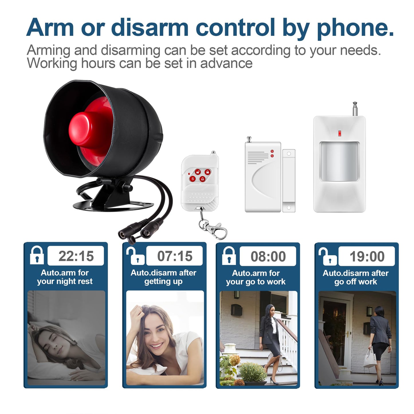 WiFi Alarm Home Security System, Wireless Alarm System with Loud 120dB Window Door Alarms Sensor, Remote Control WiFi Siren for Shed Garage