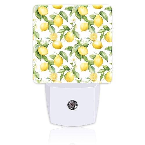 sndheke Lemon with Flowers Night Light, Fresh Lemon Fruits Floral Dusk to Dawn Night Light Plug in,0.5w Energy Saving Sleep Friendly Nightlights