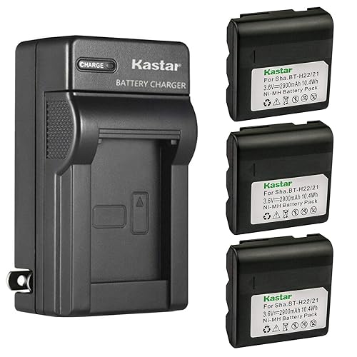 Kastar 3-Pack Battery and AC Wall Charger Compatible with Sharp VL-E600U, VL-E610, VL-E610H, VL-E610S, VL-E610U, VL-E620, VL-E620S, VL-E620U, VL-E630