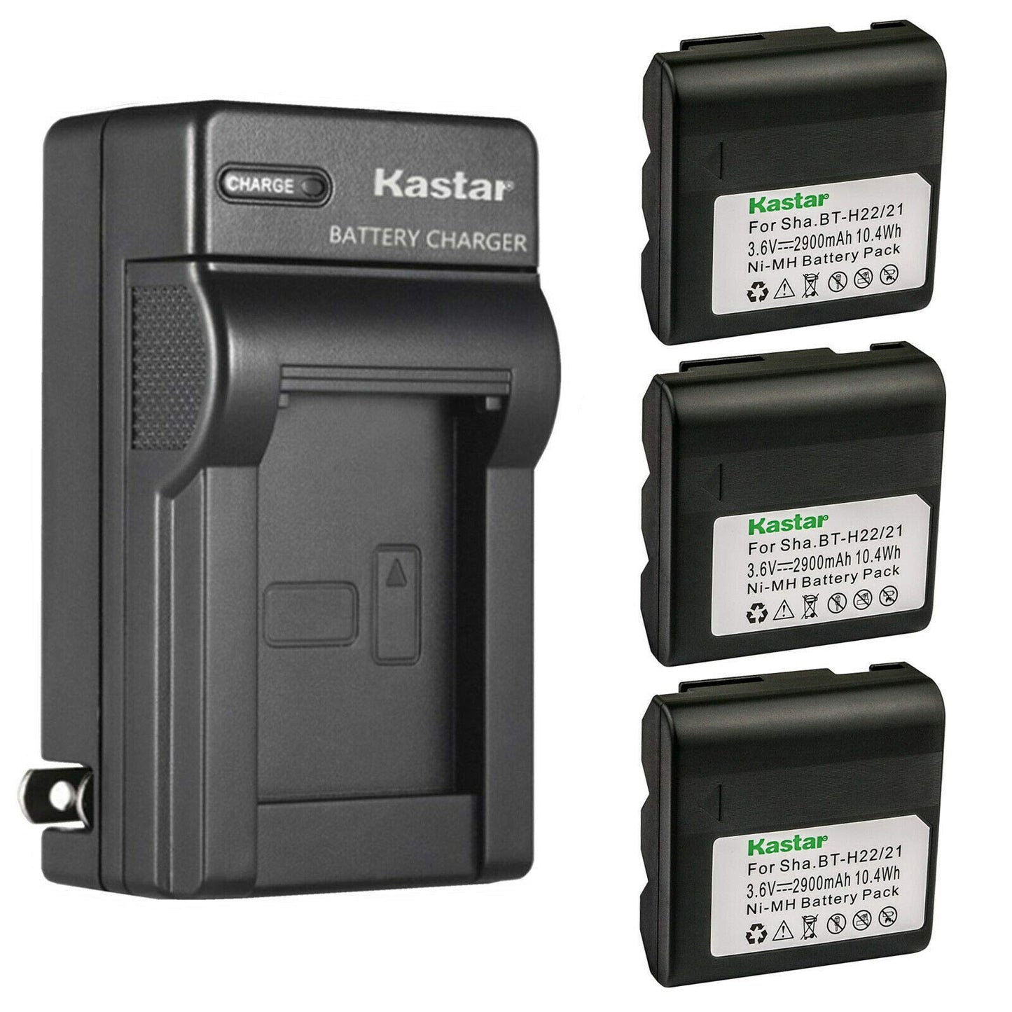 Kastar 3-Pack Battery and AC Wall Charger Compatible with Sharp VL-E600U, VL-E610, VL-E610H, VL-E610S, VL-E610U, VL-E620, VL-E620S, VL-E620U, VL-E630