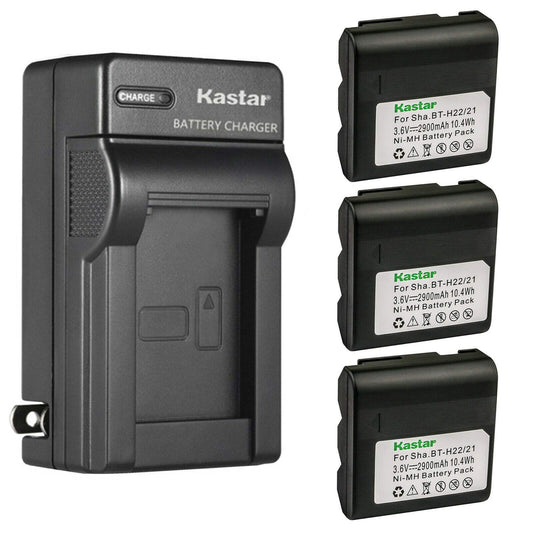 Kastar 3-Pack Battery and AC Wall Charger Compatible with Sharp VL-E600U, VL-E610, VL-E610H, VL-E610S, VL-E610U, VL-E620, VL-E620S, VL-E620U, VL-E630