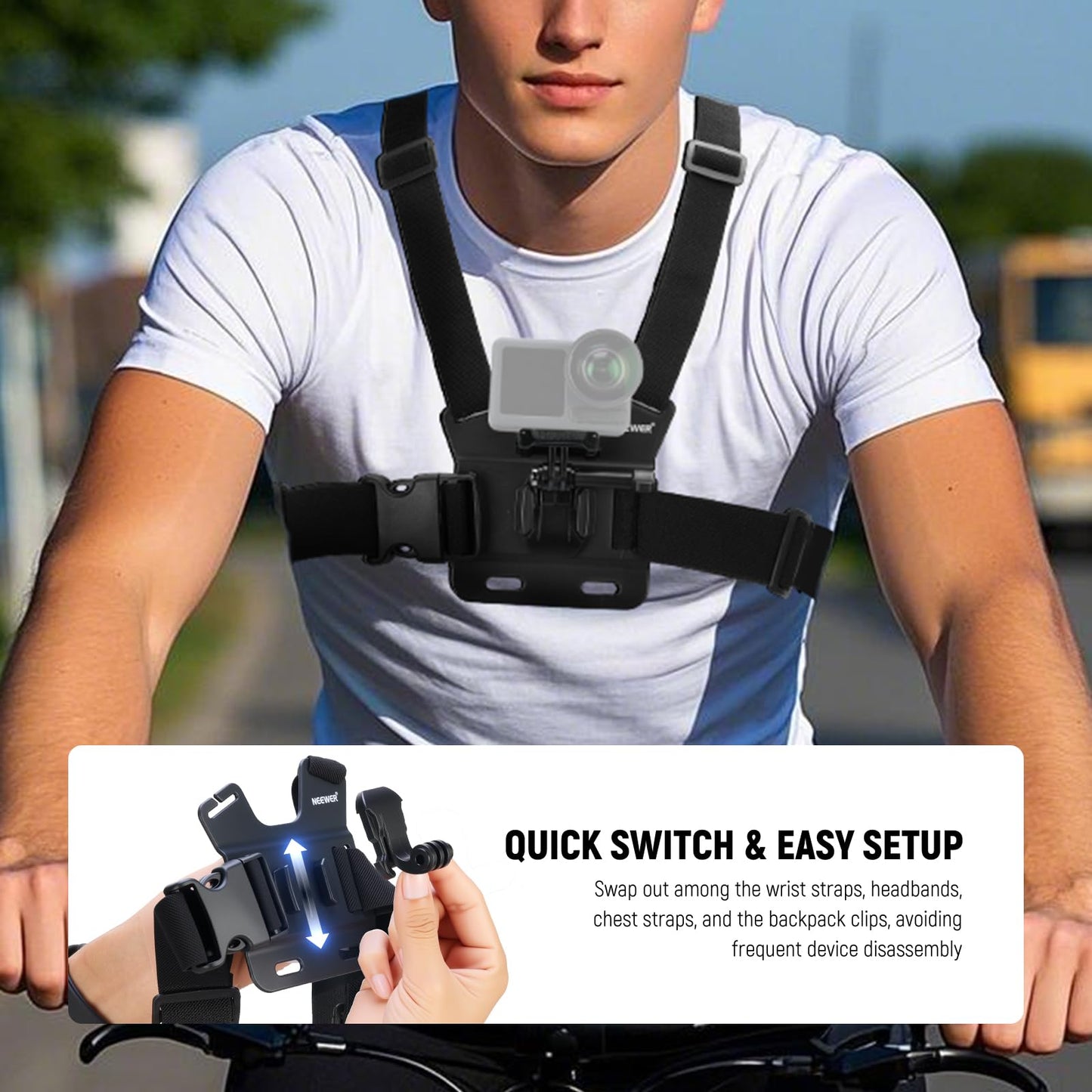 NEEWER Accessory Set Compatible with GoPro Hero Insta360 DJI AKASO Action Camera, Quick Change Head Strap Head Strap Holder, Chest Strap, Backpack Hat
