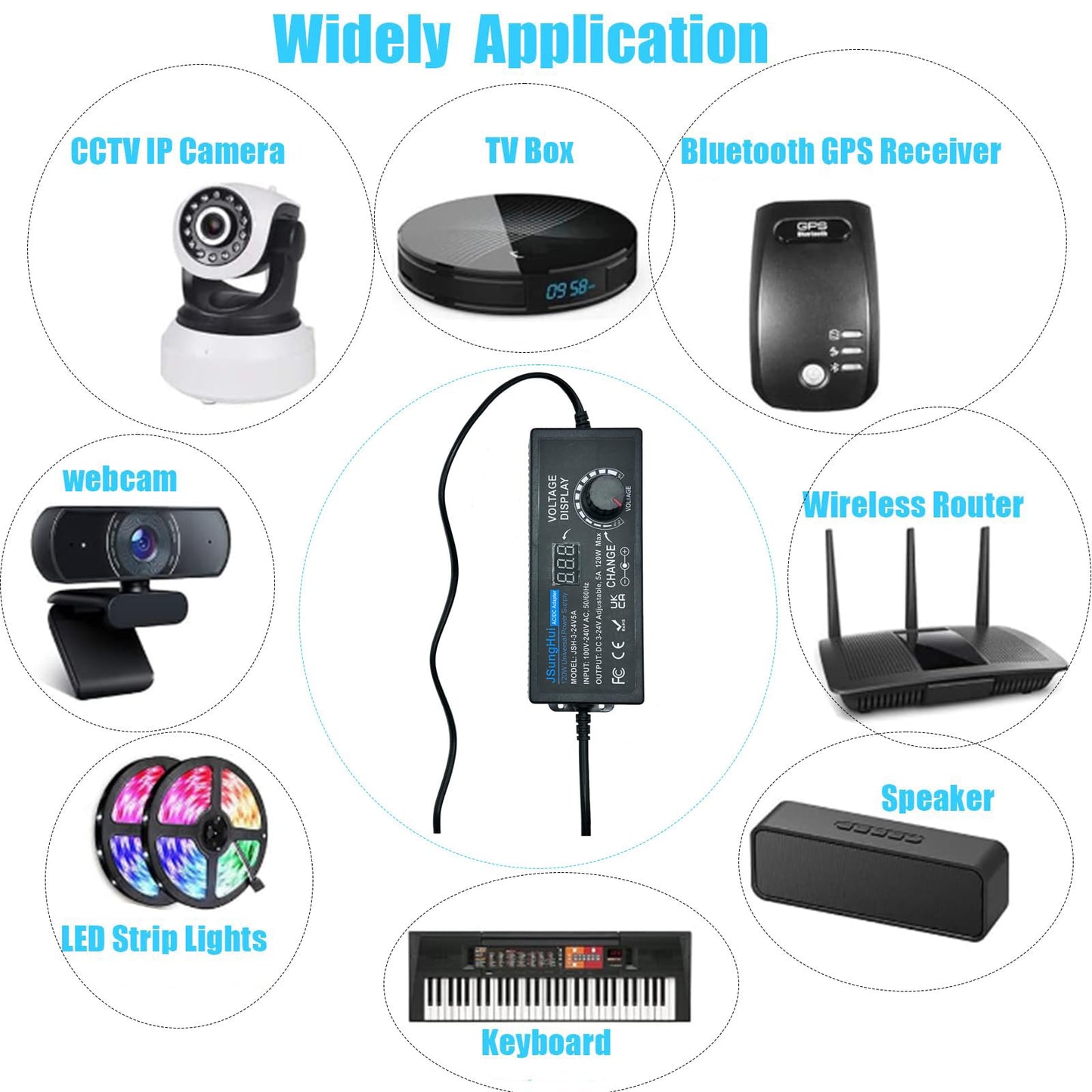 24V 5A 120W Universal Power Supply Adjustable DC 3V ~ 24V Variable Switching AC/DC Adapter 100V-240V AC to DC 24V 5A 120W Converter with 14 Tips…