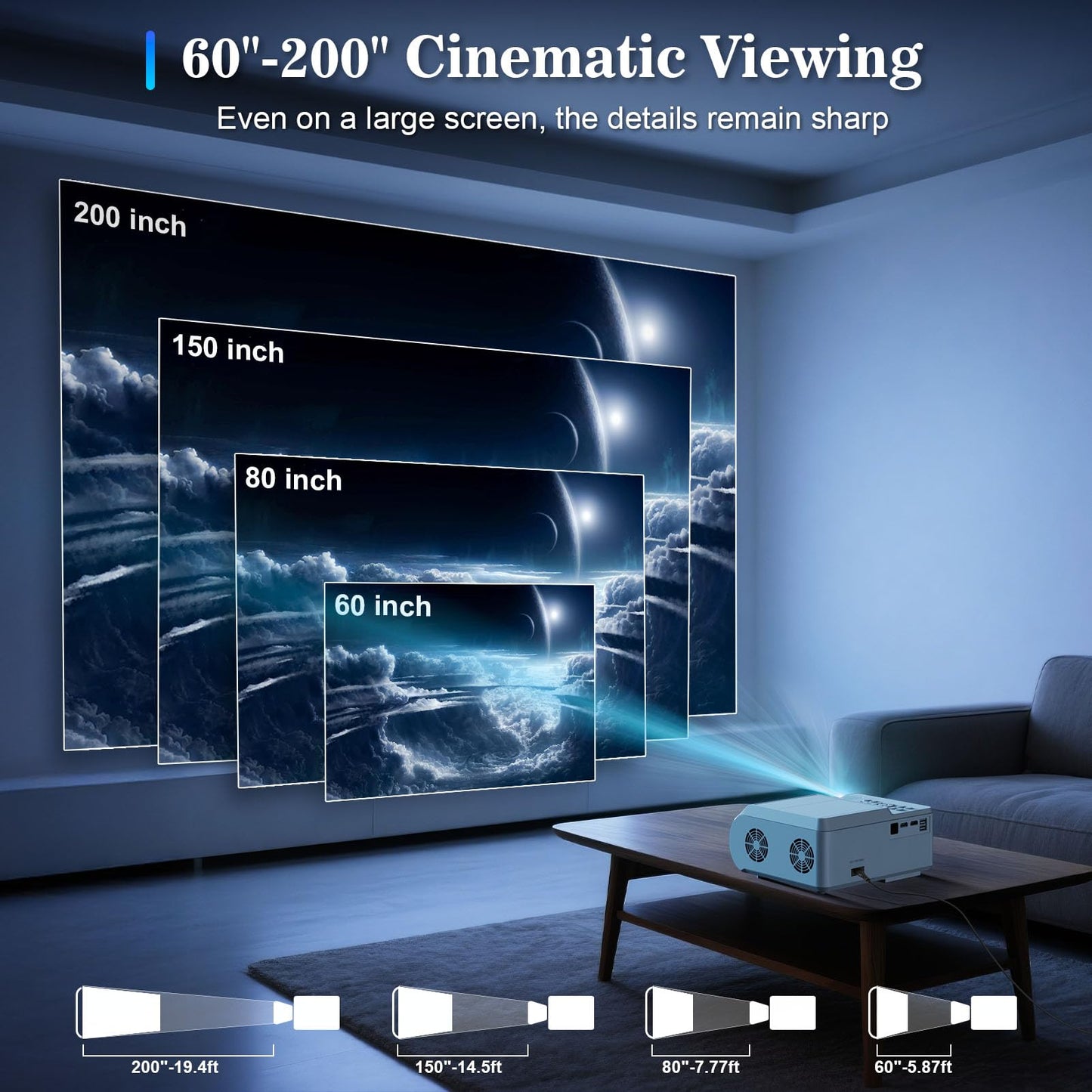 Homlab DVD Projector Portable with Build-In DVD Player - Mini Movie Projector with Built-In Speaker, Compatible with PC/ TV/ HDMI/ USB/ AV, 1080P HD
