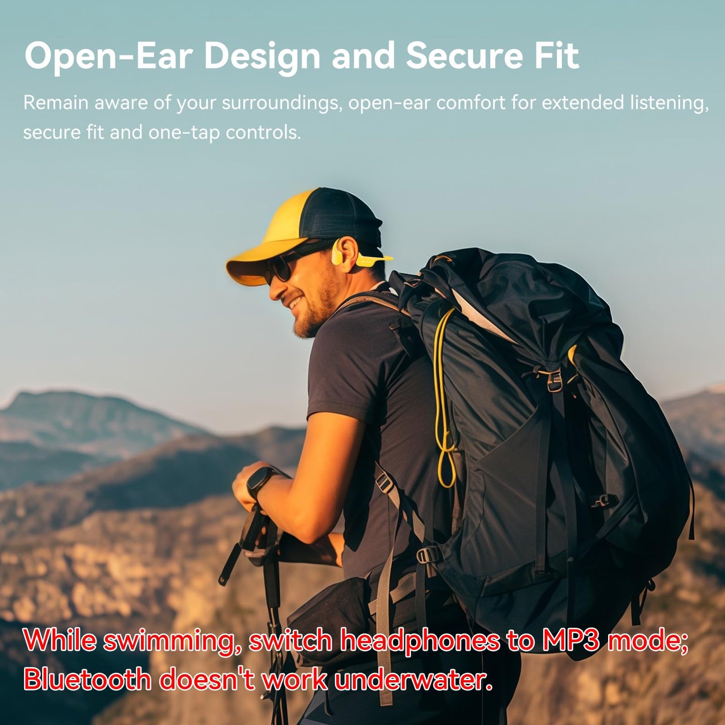 Swimming Headphones IP68 Waterproof, Open Ear Bone Conduction Headphones Bluetooth 5.4 with 32GB MP3 Player, Secure Comfort Underwater Swim Earbuds…