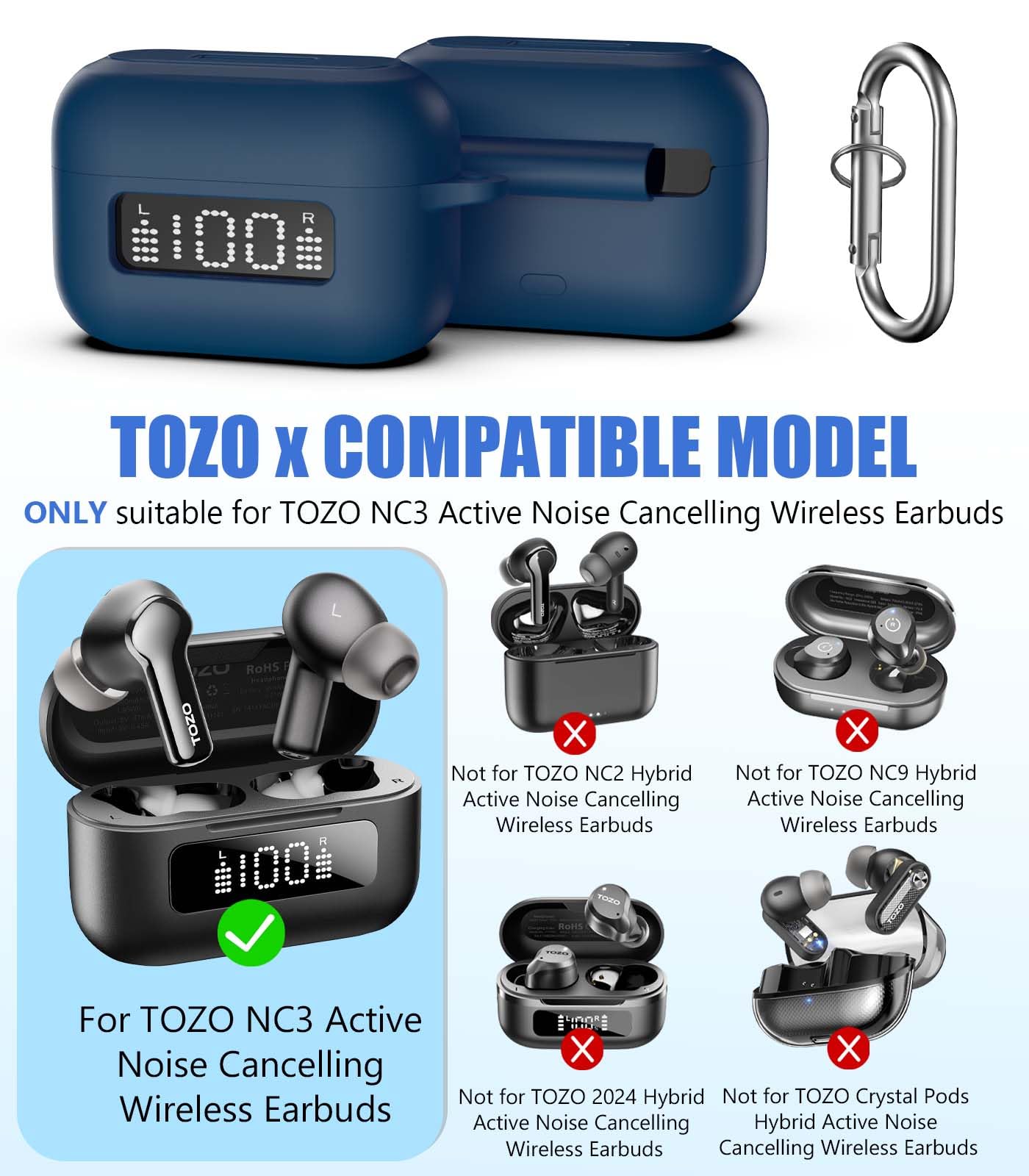 AGENTNANO for TOZ0 NC3 Earbuds(2024) Case Cover with Cleaner kit, Silicone Protective Battery Display Visible Design Cover for TOZO Hybrid Active