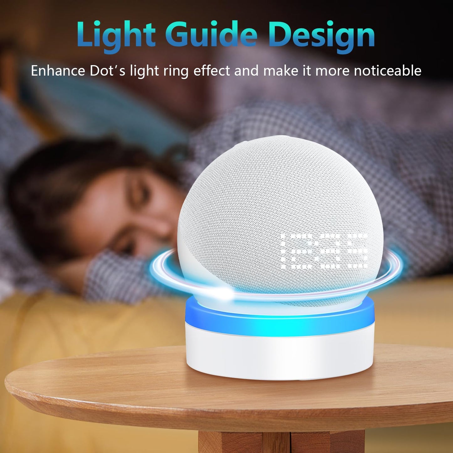 FUQINTOP Stand for Echo Dot 4th/5th Generation, Table Holder Mount with Light Guide, Enhance Light Effect, Space-Saving Dot 4/5 Accessories with Cable