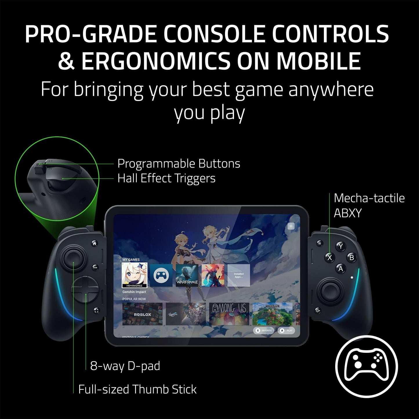Razer Kishi Ultra Gaming Controller for Android, iPhone 15 & 16 Series, iPad Mini A17 Pro & 6 (USB C): Pro Controls - Ergonomic Grip - Stream PC