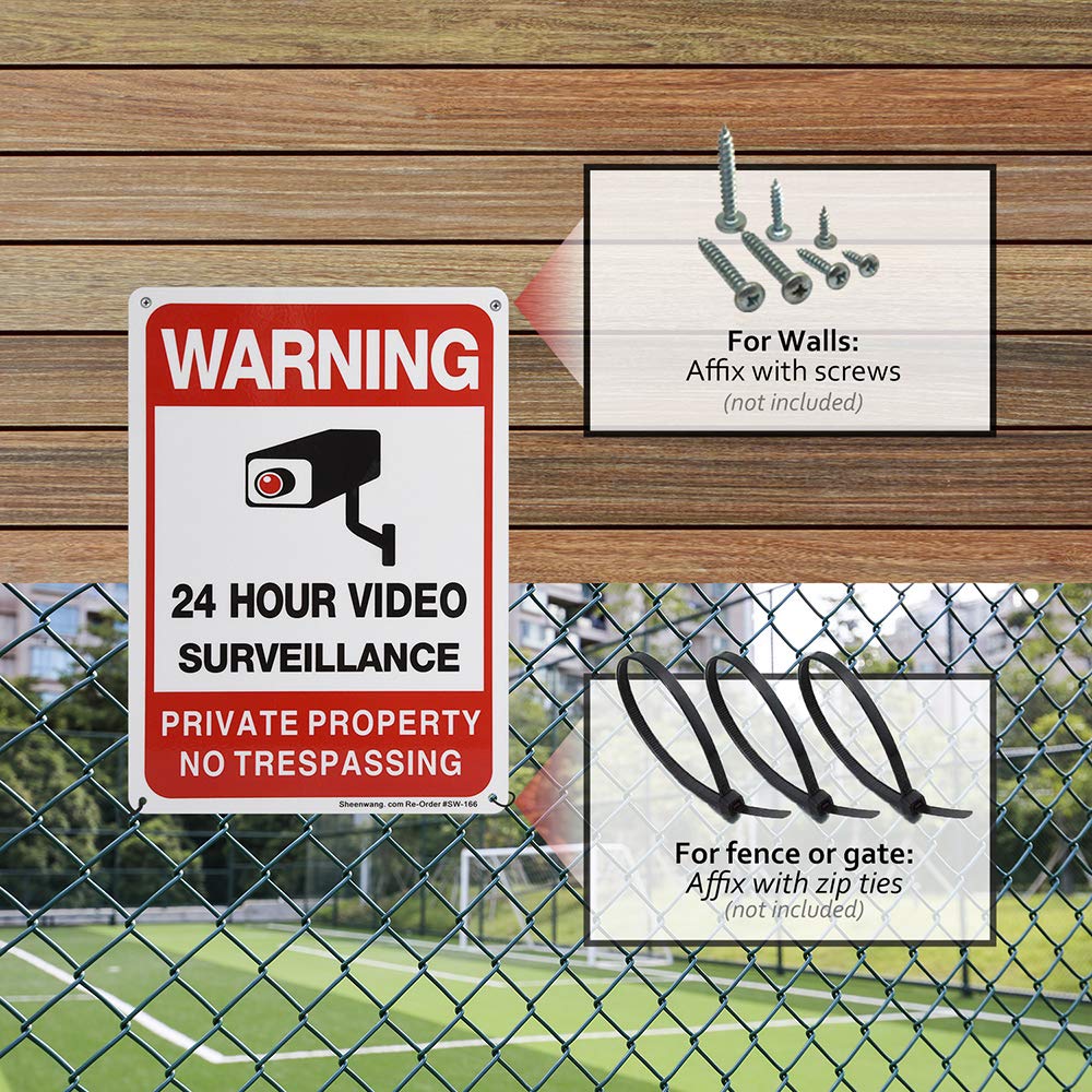 Sheenwang 2-Pack Private Property No Trespassing Sign, video surveillance signs outdoor, UV Printed .040 Mil Rust Free Aluminum 10 x 7 in, Security