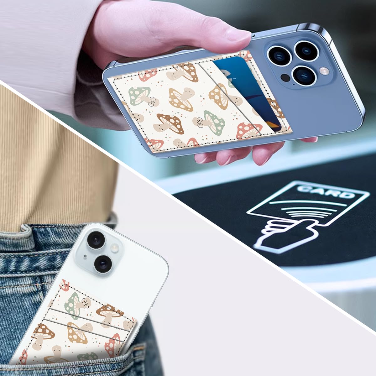 Aeltrp Phone Card Holder, Dual Pocket Leather Phone Wallet Adhesive Stick On, Cute Card Holder, Credit Card Holder for Phone Case Compatible with Most