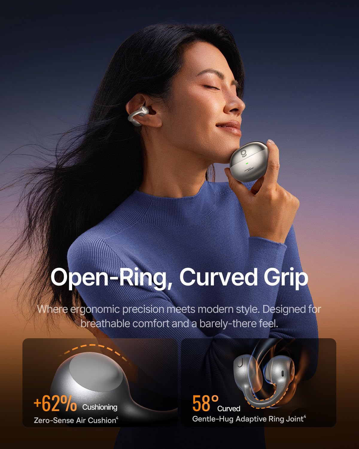 Baseus Inspire XC1 Open Ear Clip-On Earbuds, Sound by Bose, Dolby Audio, Adaptive Tunning Sound, Hybrid 2-Way Driver, Zero-Sense Air Cushion, 4-Mic
