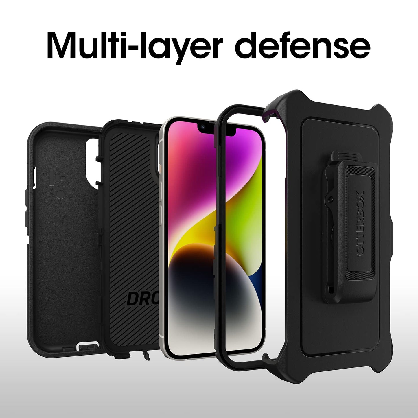 OtterBox iPhone 14 & iPhone 13 Defender Series Case - Black, Rugged & Durable, with Port Protection, Includes Holster Clip Kickstand