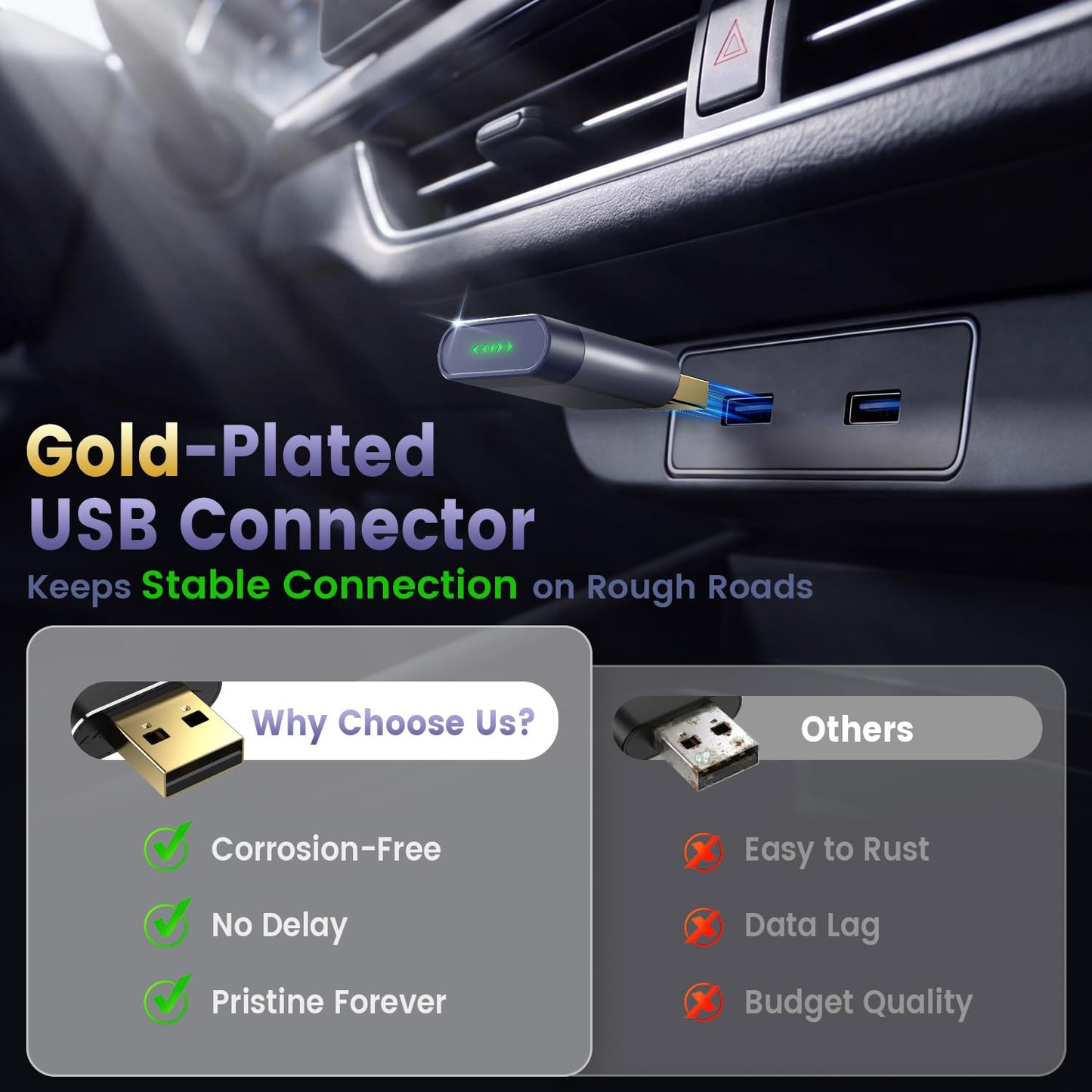 Flyjunt Wireless CarPlay Adapter for Apple iPhone for Factory Car Systems, Ultra-Mini USB Dongle, Wired to Wireless, Dual-Core, Easy Setup, 3s
