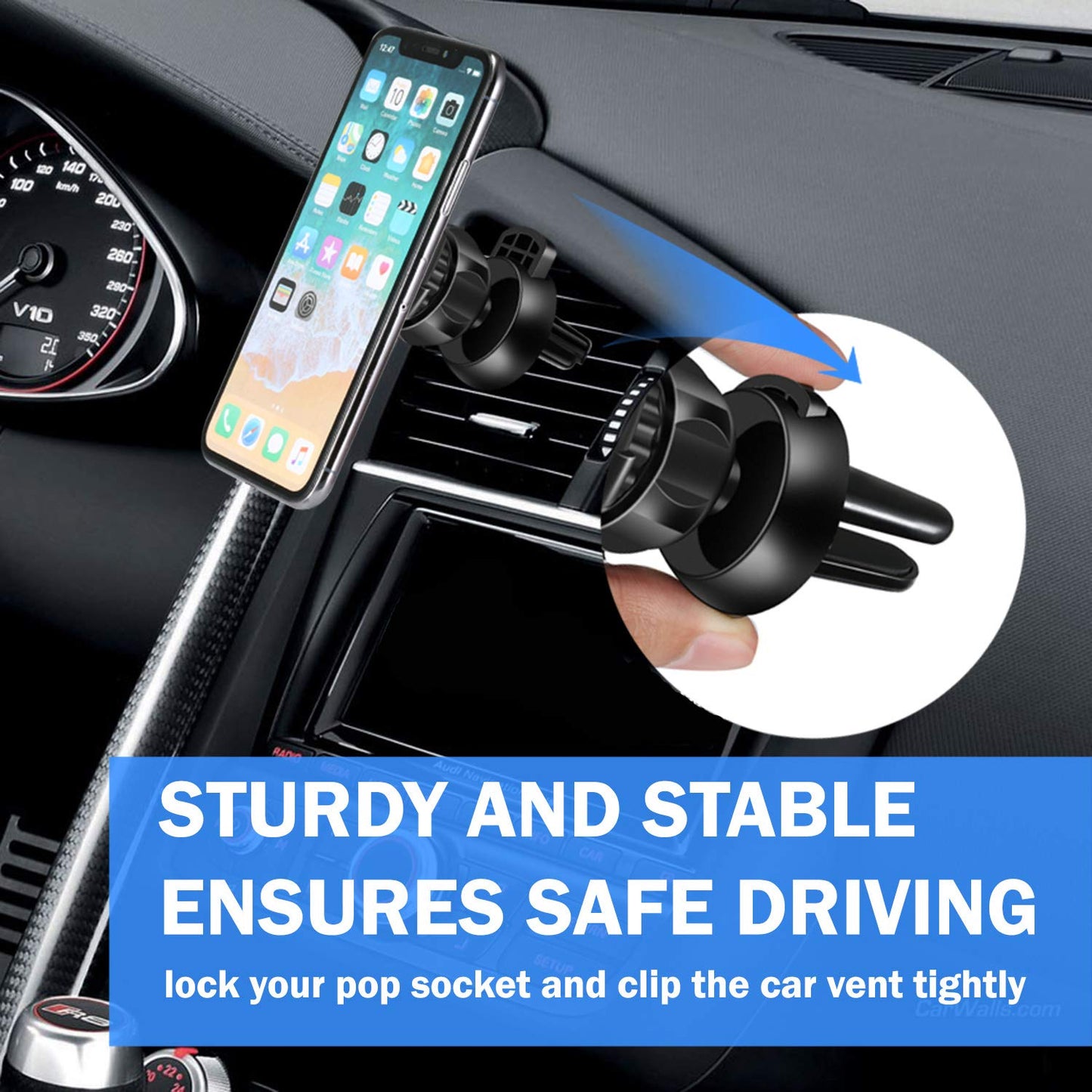ZANEDY Car Mount Air Vent Cell Phone Holder Pop Cup Suction Car Mount for Collapsible Grip/Socket Mount Dashboard Desk Wall Bracket for GPS Navigation