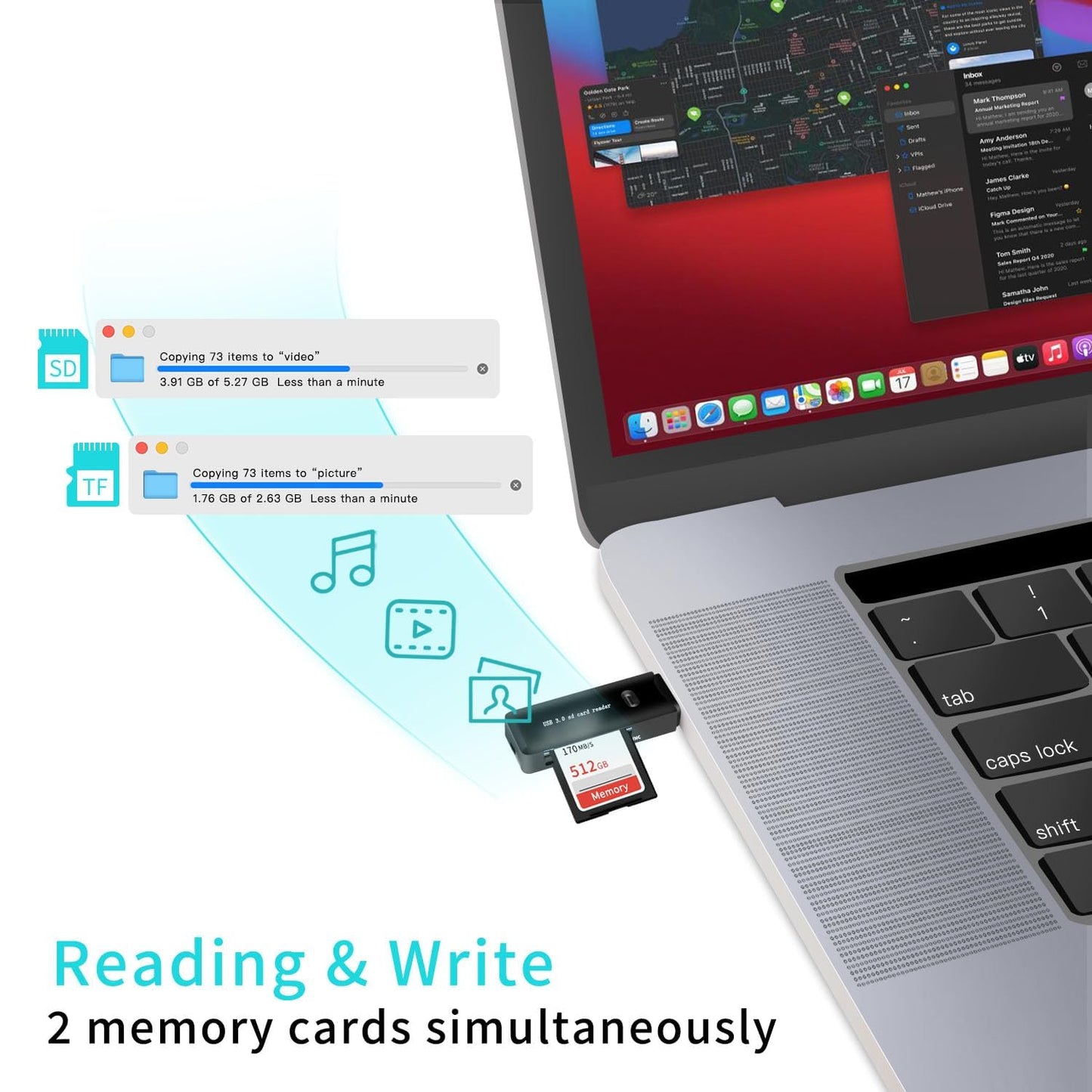 USB 3.0 SD/TF Card Reader - High-Speed Multi Memory Card Adapter for PC, Laptop, Phone