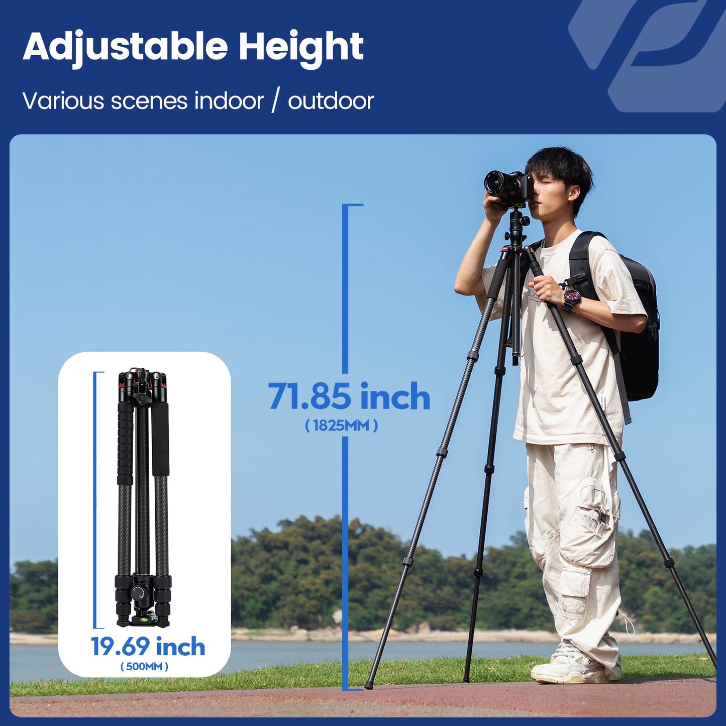 Fotopro Carbon Fiber Horizontal Tripod, 75 Inch Camera Tripod with 360 Degree Ball Head Quick Release Plate for DSLR Video Camcorder, 2-in-1 Tripods