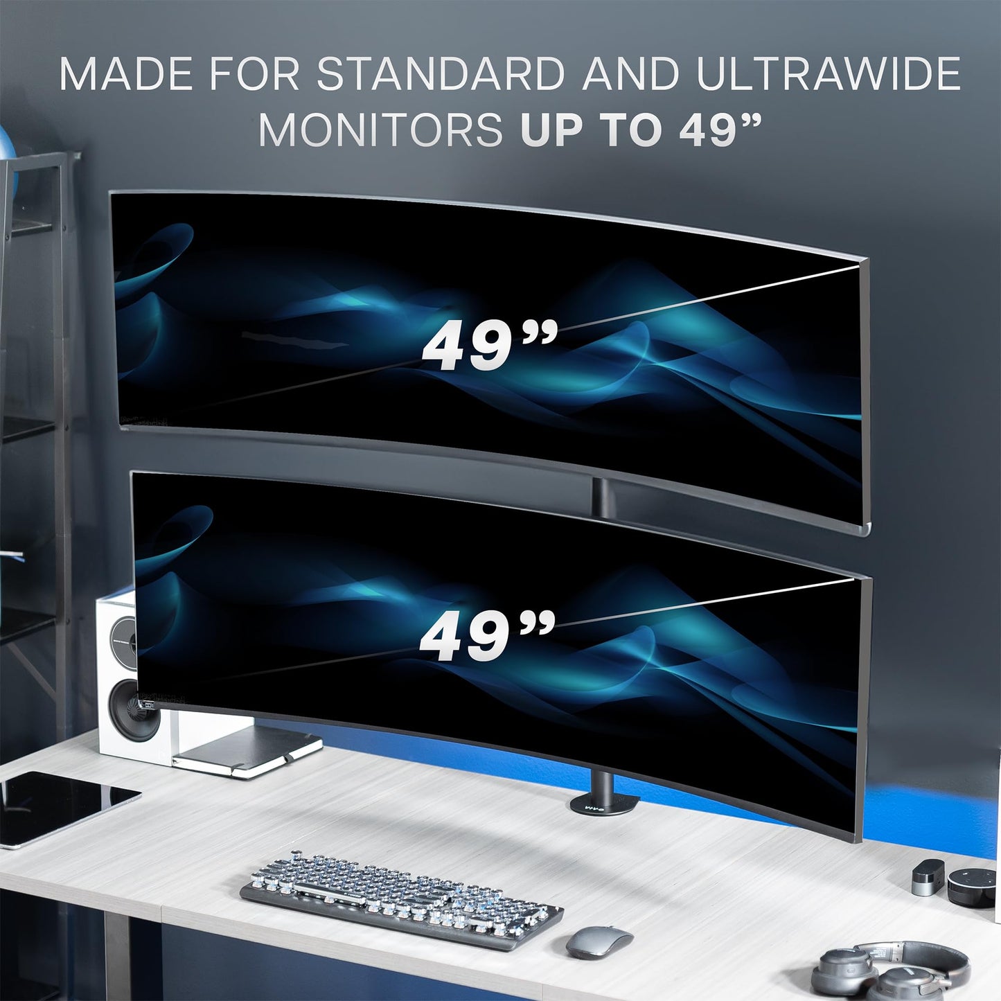 VIVO Dual Vertically Stacked Ultra-Wide Monitor Desk Mount for up to 49 inch Ultrawide Screens, Extra Tall Heavy Duty Adjustable Stand Holds 44 lbs