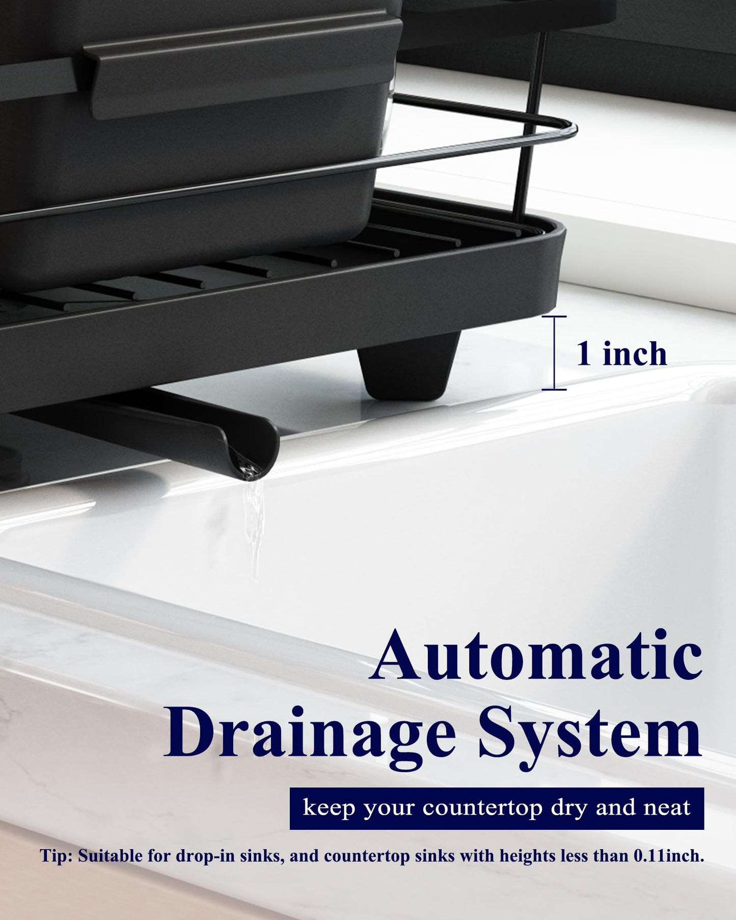 Kitsure Dish Drying Rack for Kitchen Counter, Stainless Steel with Cutlery Holder, Sink Organization & Storage, 12"x15.5", Black