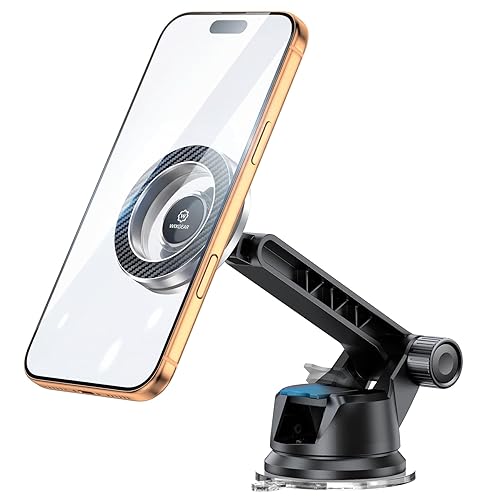 WixGear for MagSafe Car Mount - 78+LBs Dashboard Phone Holder - Dashboard Long Handle Adjustable Magnetic Cell Stand for iPhone 17 16 15 14 13 12 Pro