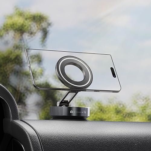 TBCR Vacuum Suction Cup Phone Mount, 360° Adjustable Magnetic Phone Holder for Car - [89+lbs Strongest Suction & 2800gf Magnetic] Swivel Lock