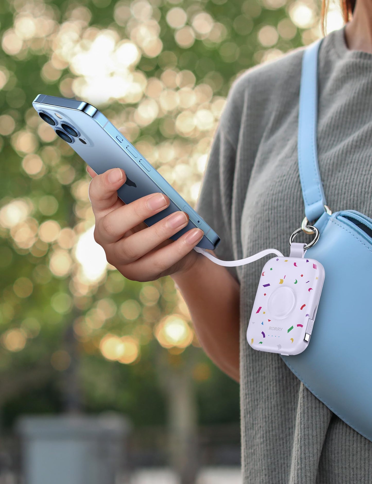 RORRY CharmGo Portable Charger, 5000mAh Portable Charger Power Bank with Built-in Cables, Travel Keychain Battery Pack for Apple Watch and iPhone
