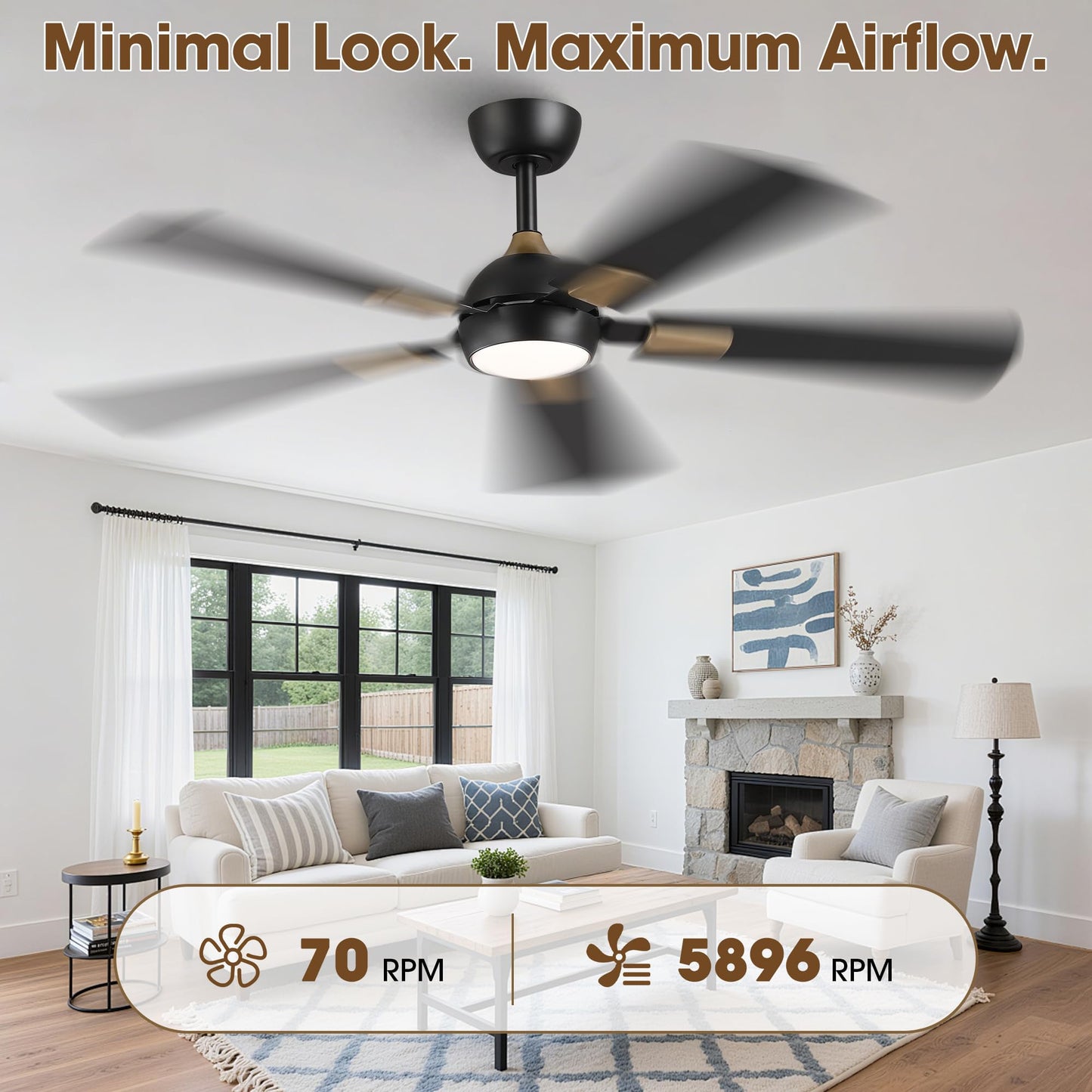CalorHoga 52 Inch Ceiling Fan with Lights and Remote, DC Motor Quiet 6-Speed Reversible Fan, Dimmable LED 3000K/4000K/6000K, Smart APP Control, Modern