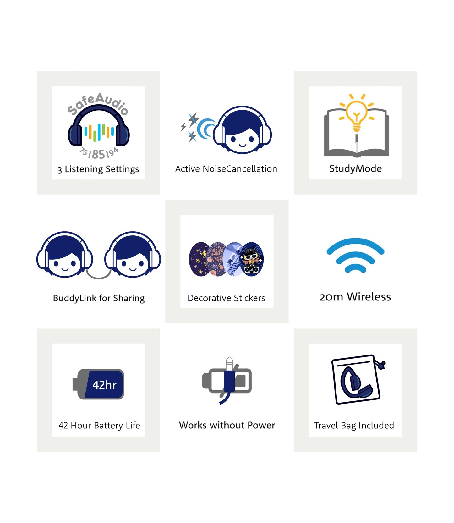 BuddyPhones Cosmos Fun | Wired or Wireless Foldable ANC Bluetooth Headphones + Microphone - SafeAudio Volume-Limiting Options, for Toddlers to Young