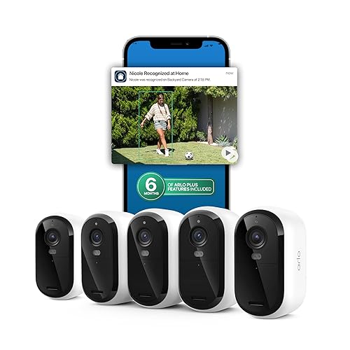 Arlo Essential Security Camera 2K (3rd Gen, 2025 Release) 5 Cam + 6 Months of Secure Plus Plan - Wireless Outdoor Camera, Battery Power, Person