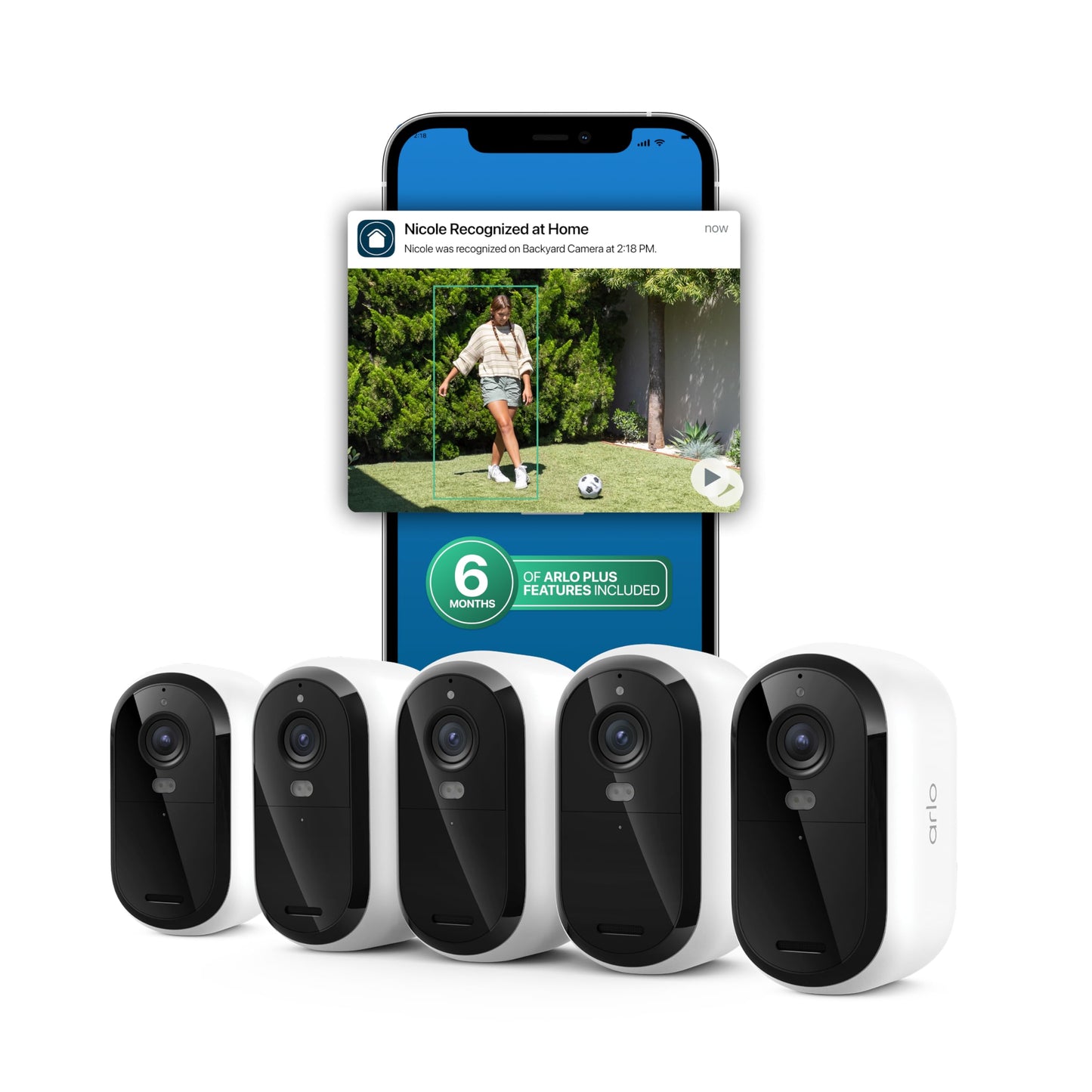 Arlo Essential Security Camera 2K (3rd Gen, 2025 Release) 5 Cam + 6 Months of Secure Plus Plan - Wireless Outdoor Camera, Battery Power, Person