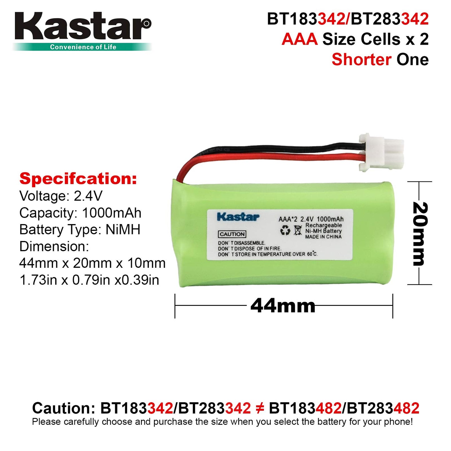 AT&T-Lucent BT183342 Cordless Phone Battery 2xAAA 2.4V Ni-MH 750mAh - Cordless Phone Replacement Battery