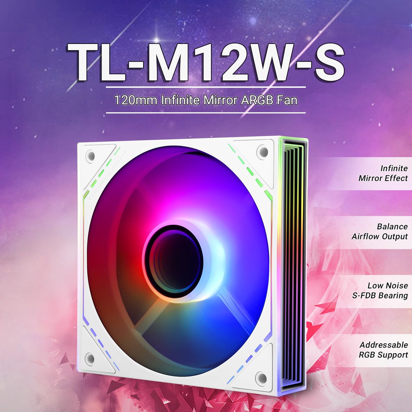 Thermalright TL-M12W-S 120mm ARGB CPU Fan, with 1500RPM Speed, White Computer Case Fan, Quiet 4pin PWM PC Fan, for S-FDB Bearing CPU Cooler Fan,ARGB