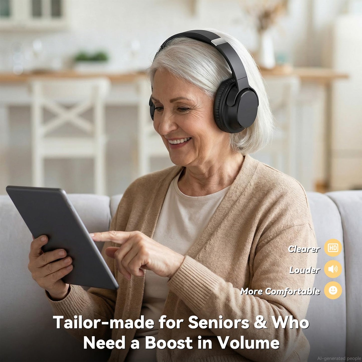 Waxop Wireless Headphones for TV, TV Headphones Wireless for Seniors, Bluetooth 5.2 Headphones fot TV with Transmitter Charging Dock, 65H Playtime