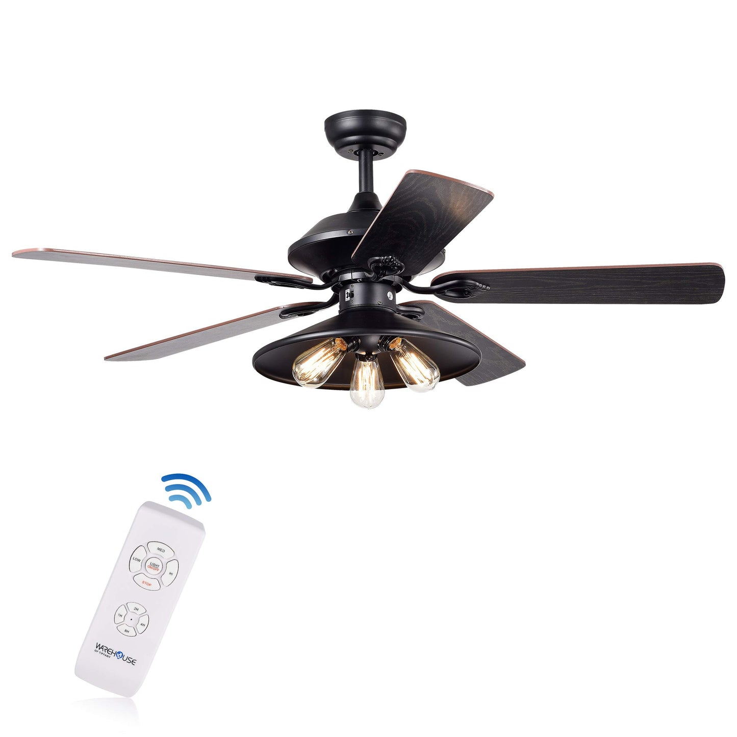 Warehouse of Tiffany CFL-8308REMO/BL Upille 3-Light Metal 5-Blade 52-inch Matte Black (Optional Remote Available) Ceiling Fan
