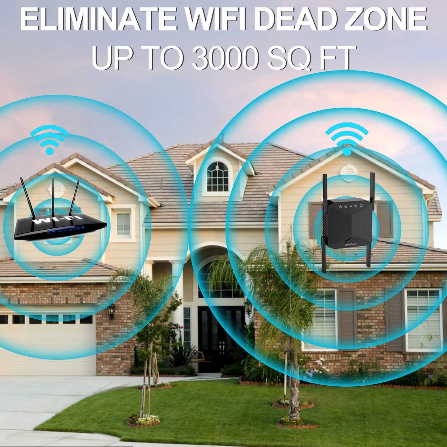 WiFi Extender Signal Booster with Ethernet Port WiFi Repeater Covers up to 3000 sq.ft and 30+ Devices, 1-Tap Setup, Supports Access Point, Alexa