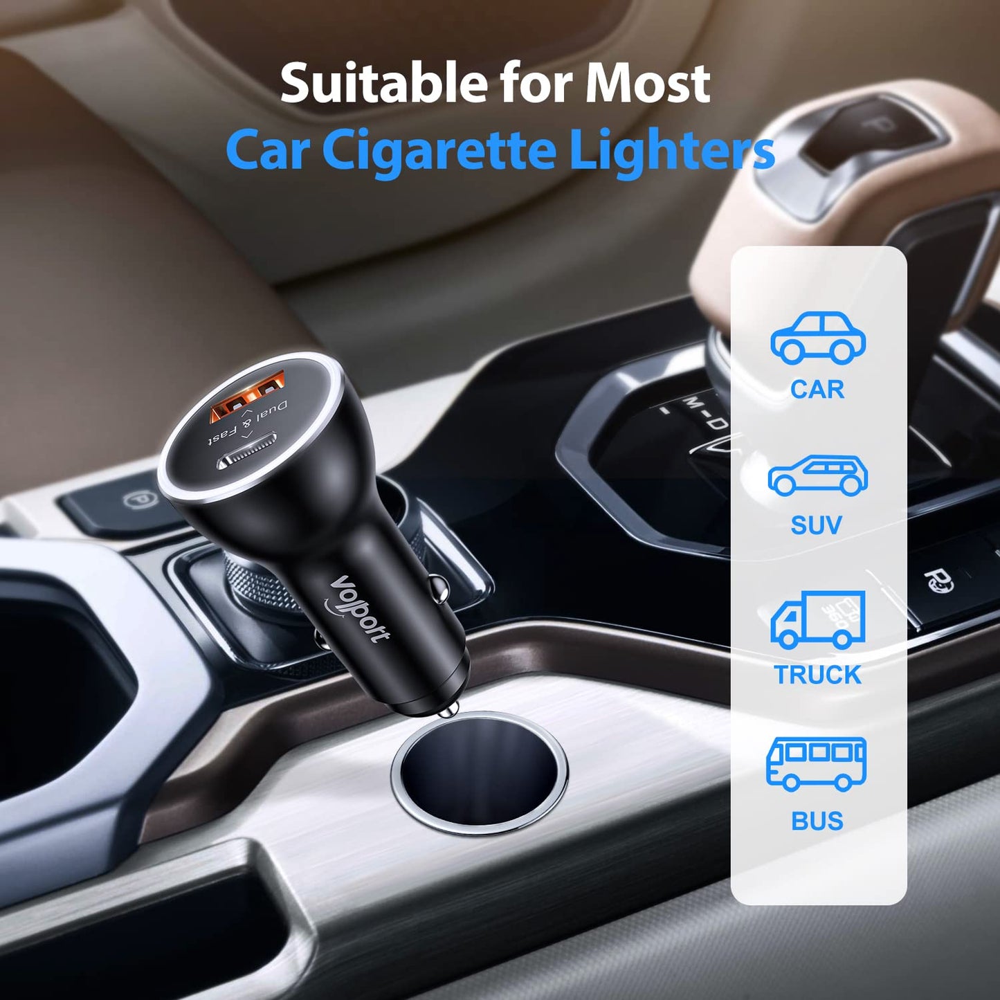 PD Fast Charging Car Charger with MFi Certified USB C Lightning Cable Carplay Cord 3.3ft, VOLPORT Auto Quick Adapter 39W Car Charger Power Delivery…