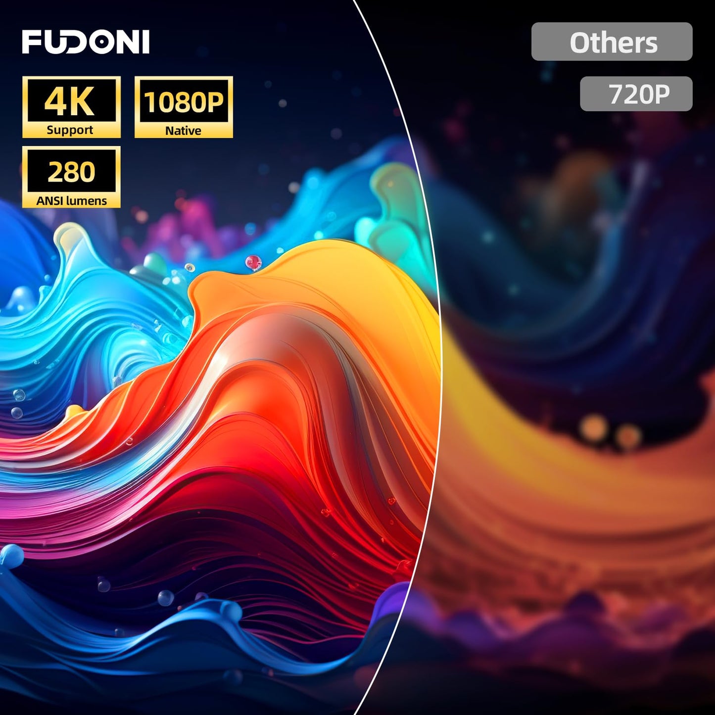 [Electric Focus/Auto Keystone] Projector with WiFi and Bluetooth, Native 1080P 4K Supported,FUDONI Outdoor Movie Projector for Home Theater UP
