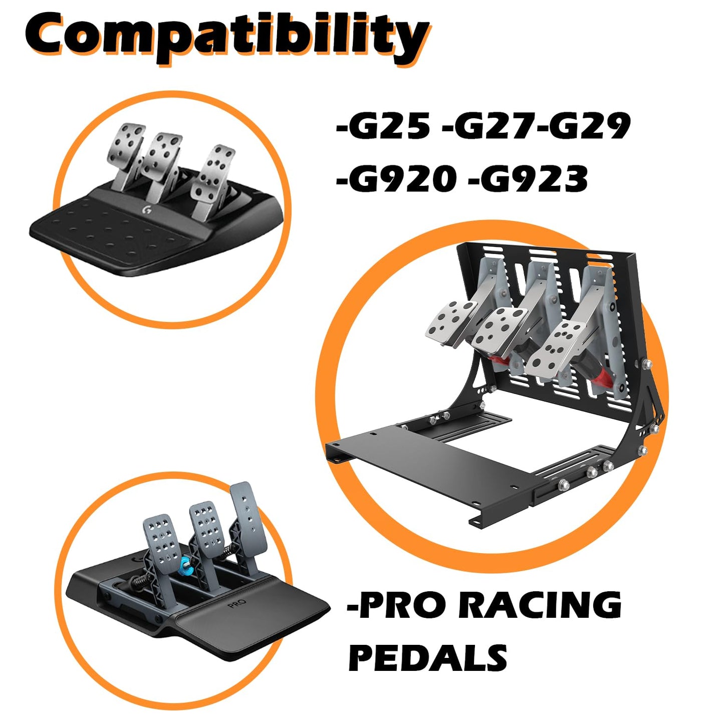 Sim Racing Inverted Pedals Kit - Suitable for Logitech G PRO/G923/G920/G29/G27/G25 (Logitech Pedals Not Included)