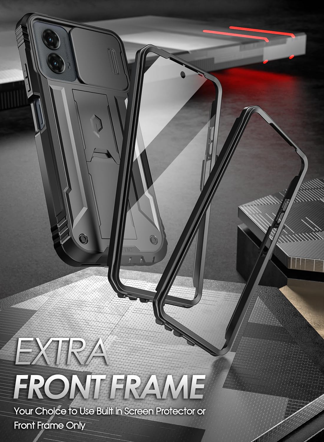 Poetic Revolution Case for Motorola Moto G 5G 2024, [Slide Camera Cover], Full-Body Military Grade Rugged Shockproof Cover with Kickstand