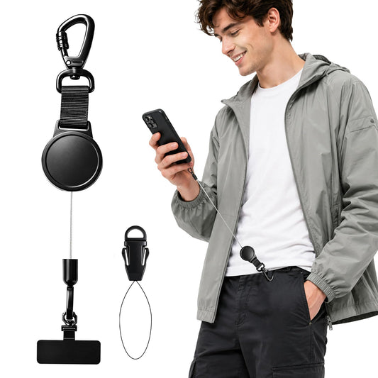 Rosmas Retractable Anti?Loss Phone Tether with Locking Metal Clip, Heavy Duty Steel Cable, Secure Phone Lanyard,Metal 360° Tether Tab for Daily Carry
