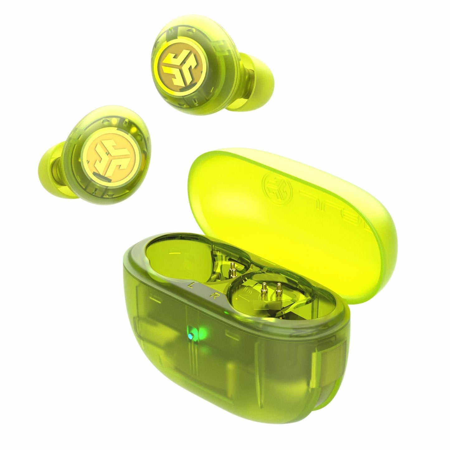 JLab, Go Pop ANC, True Wireless Earbuds, Active Noise Cancelling, Bluetooth Earbuds, Transparent Neon Green