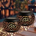 Solar Table Lanterns Outdoor Waterproof - 2 Pack LED Lamp Black Metal Tabletop Light Solar Powered Decorative Lantern for Indoor Desk Bedroom Patio