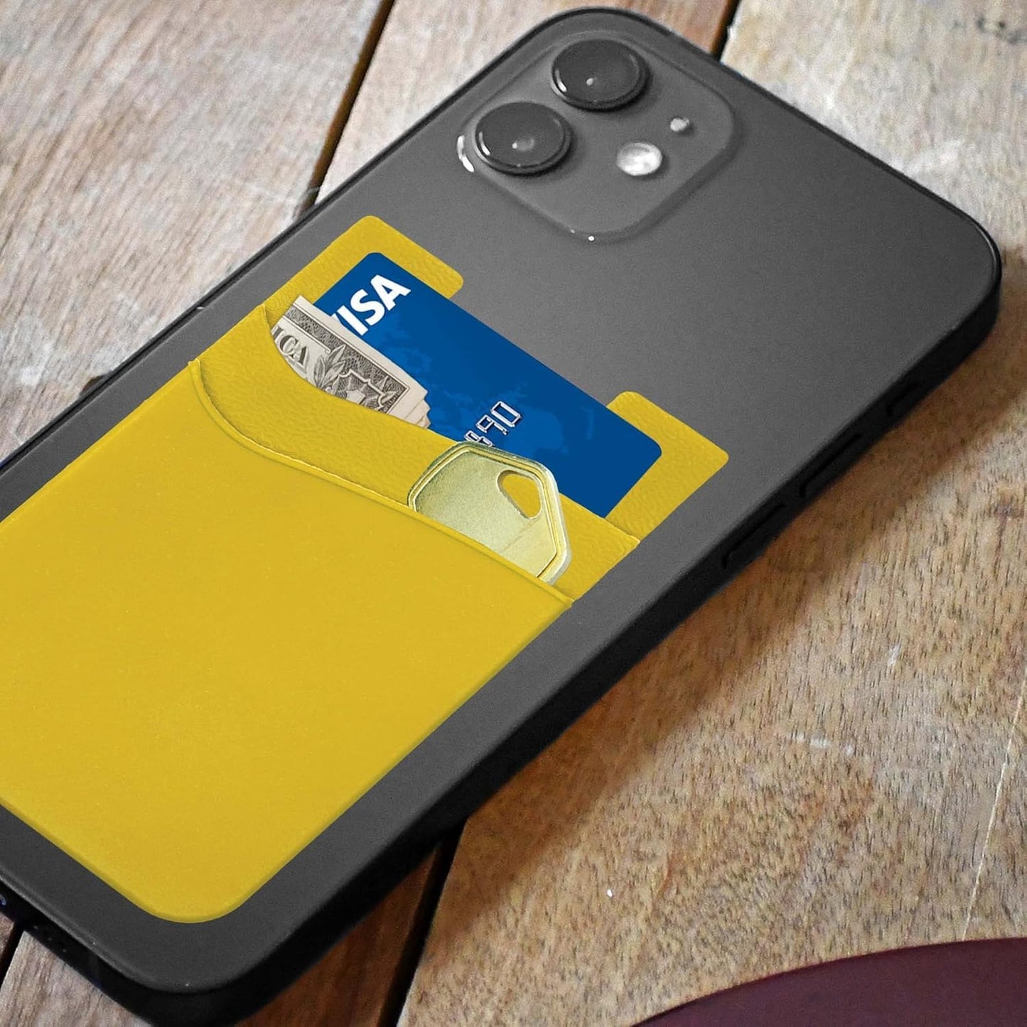 Nuke Armor Silicone Phone Card Holder Double Slot Pocket, Stick on Wallet, Adhesive Credit Card Pouch - Pack of 2, Yellow