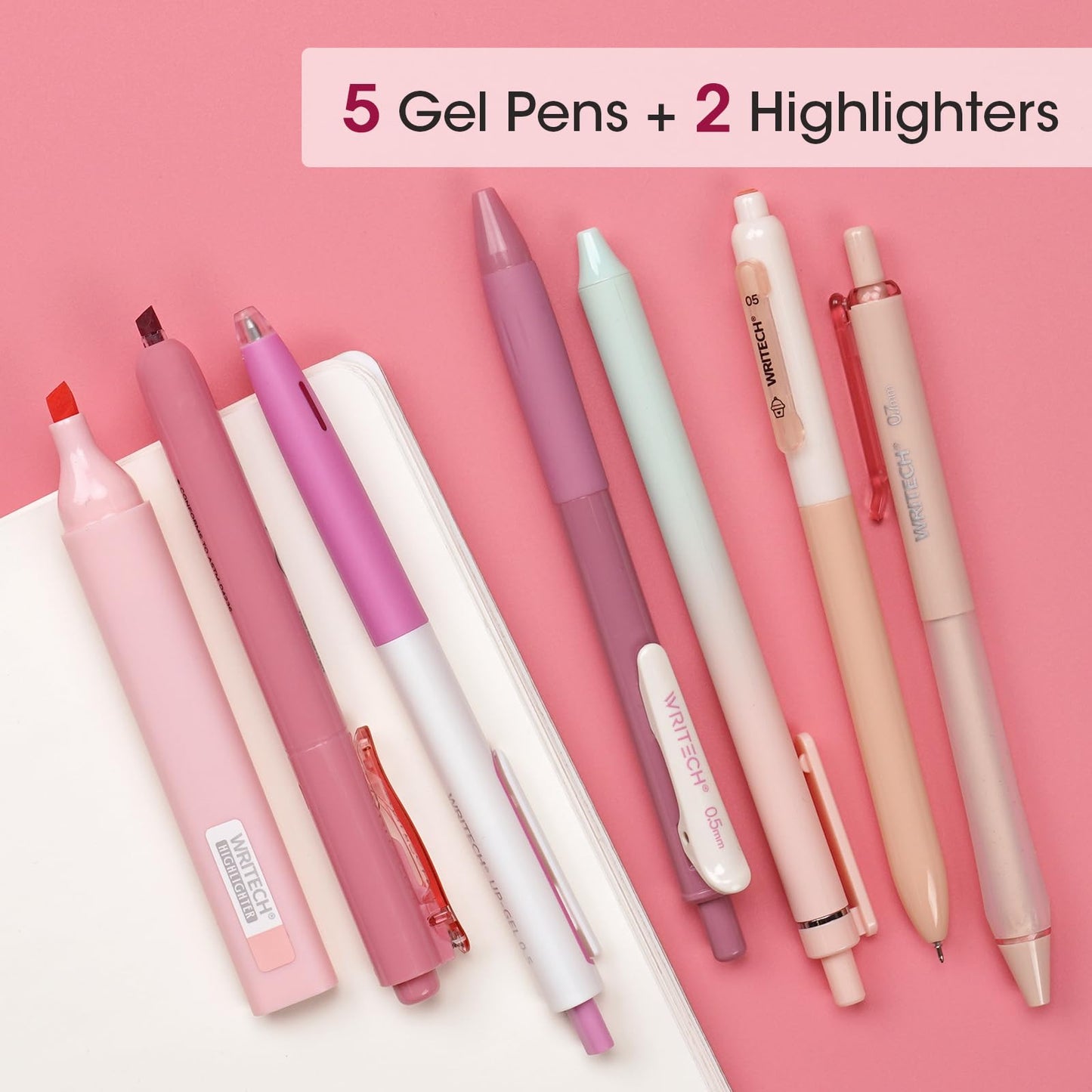 WRITECH Gel Pens Journaling Highlighters: Journal Set Aesthetic Assorted Pastel Color Ink 0.5mm Fine Point Retractable 0.7mm Black Pen Smooth Writing